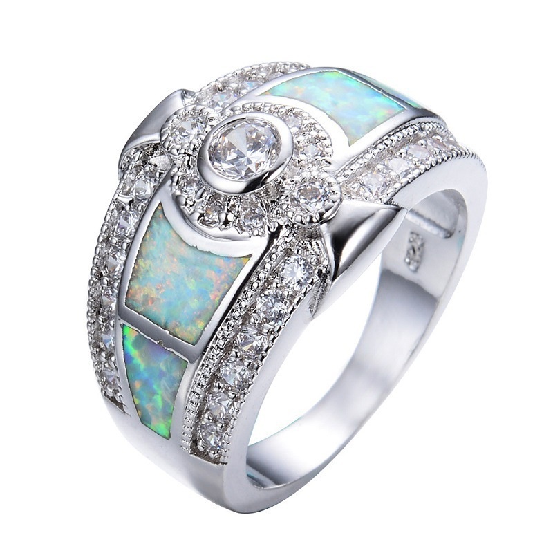 European and American fashion diamond white geometric opal ring