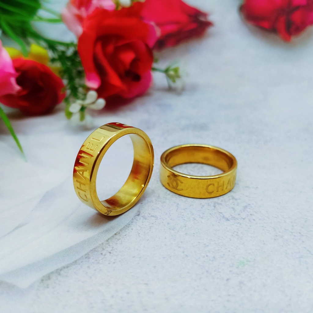 Cincin Motif Ch4ne Ukir Gold Titanium Stainless import HIGH QUALITY Aksesoris Perhiasan Pria Wanita 