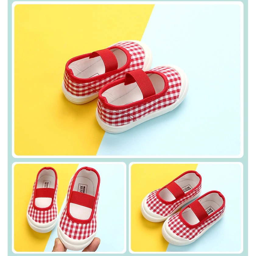 Dinda Sepatu anak-anak wanita slip on Yona trendy 2021 warna biru hitam dan merah ukuran 26-35