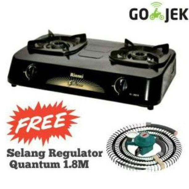 Kompor Gas Rinnai 302S 2 Tungku + Selang Gas + Regulator Merk Quantum - Terbaik !