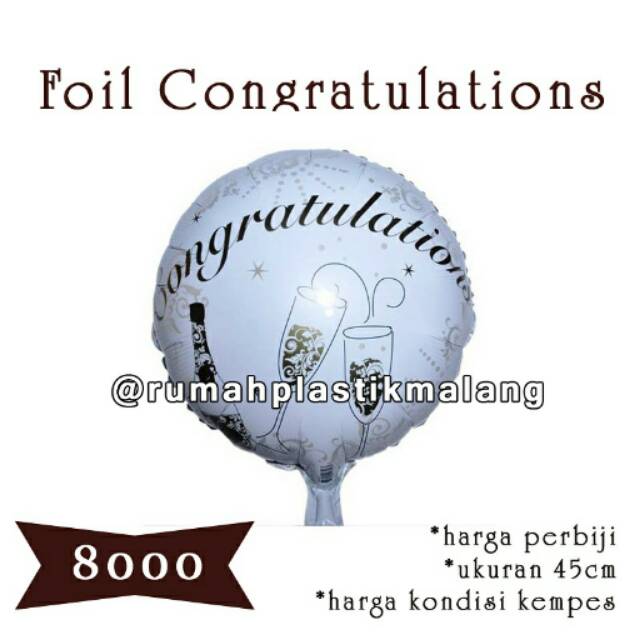 Jual Balon Foil Bulat Congratulations Congratulation Selamat Congrats Hitam Putih Wine