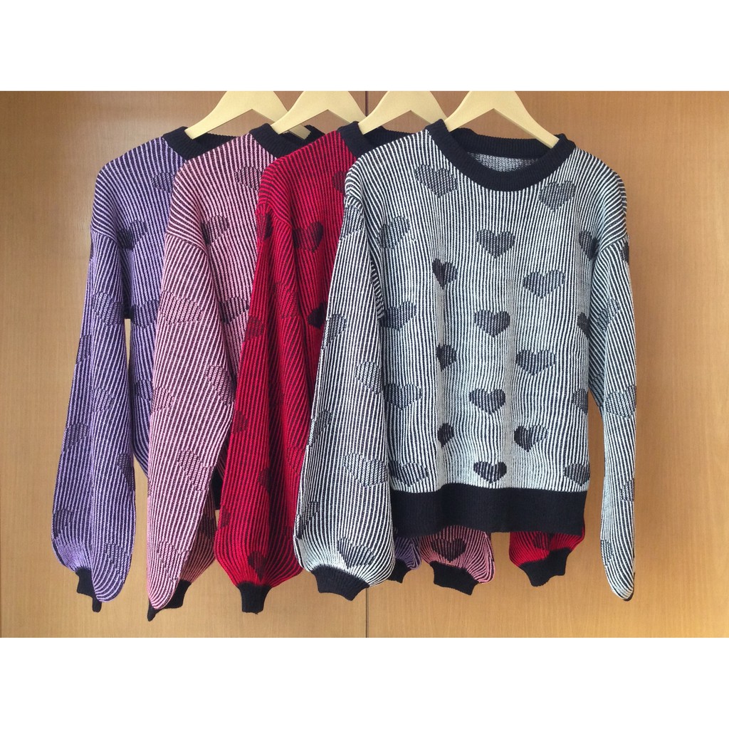 Sweater wanita / LOVELY Heart/tangan balon motif / Sweater rajut / Baju Rajut / Atasan Rajut / Outer