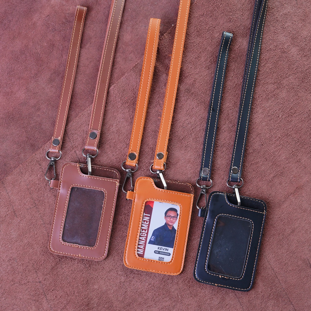 ID Card Case &amp; id card Holder name tag Terbuat Dari Kulit PU + Tali Gantung Kode (ENT01)