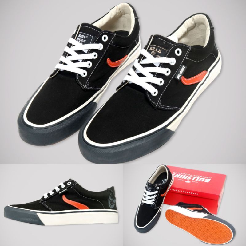 SEPATU SNEAKERS HITAM ORANGE BULLSHIRT PRIA/WANITA