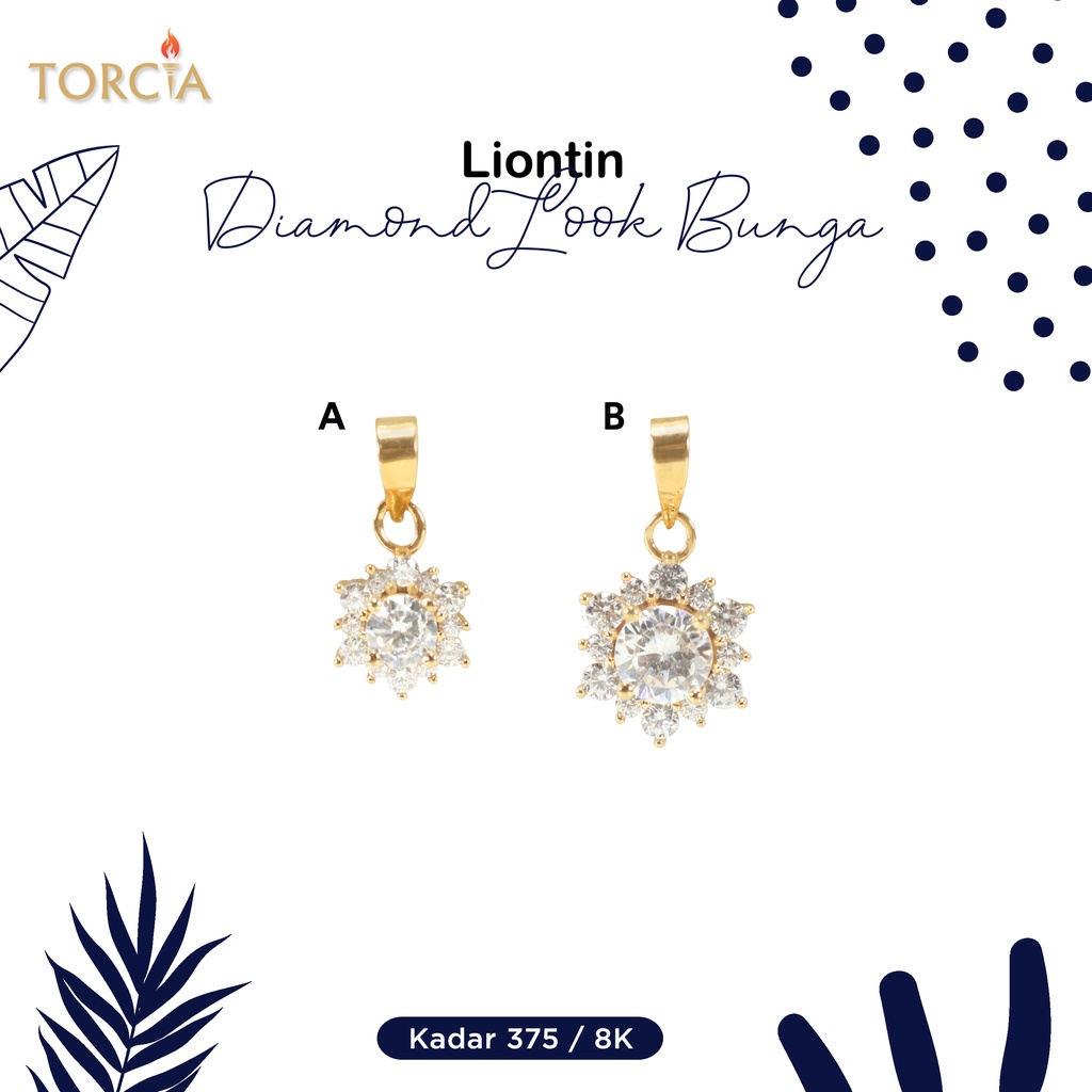 Liontin Emas Asli Diamond Look Bunga Kadar 375 Torcia