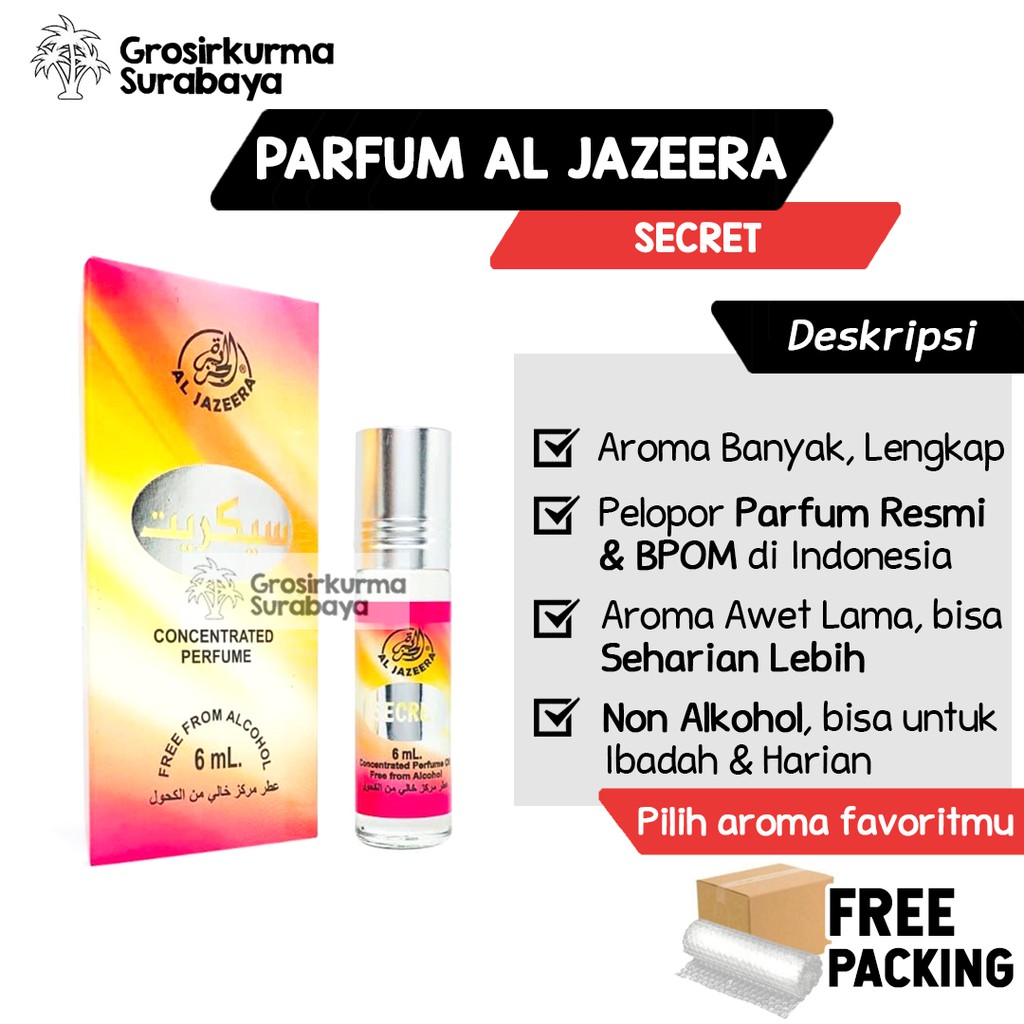 Parfum Al Jazeera SECRET Premium Non Alkohol 6ml BPOM Roll Halal Minyak Wangi Unisex Harian Sholat