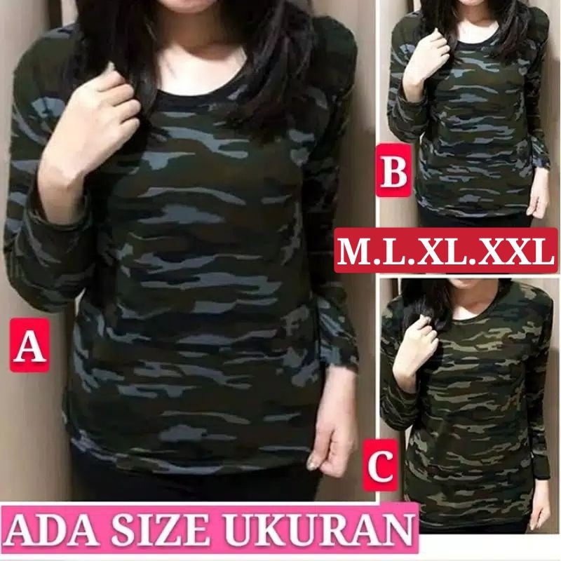 KAOS ARMY WANITA TENTARA LORENG BAJU ARMI CEWEK LENGAN PANJANG SIZE M - XXL