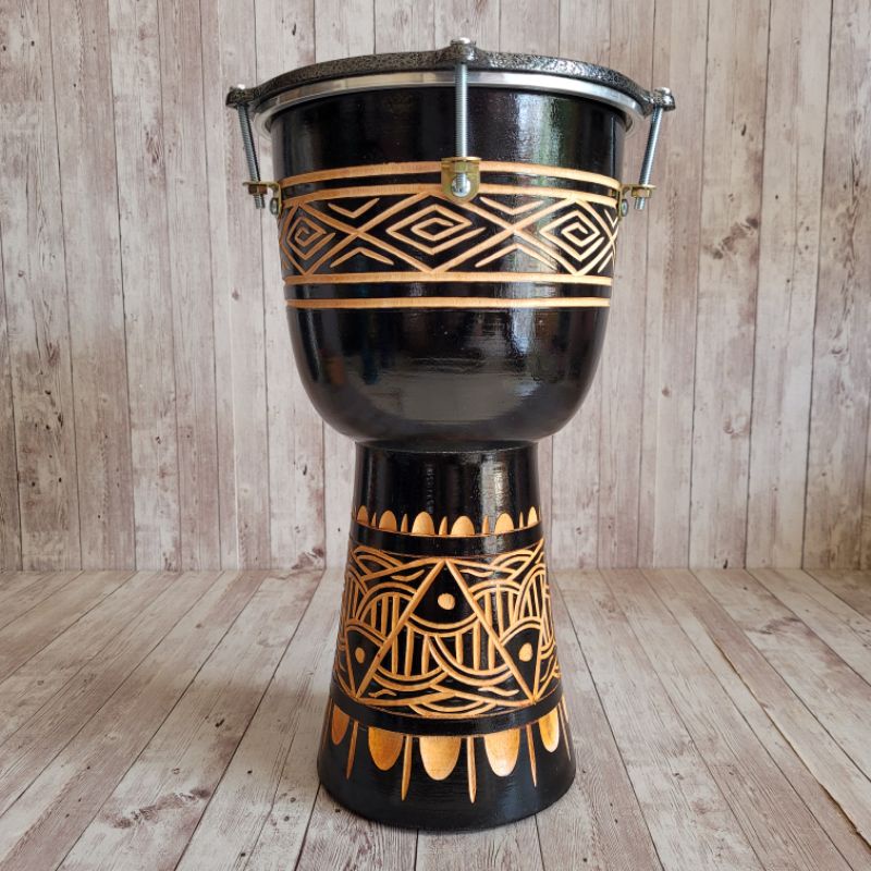 Termurah Gendang Kendang Jimbe Darbuka 40cm Edisi Spesial Black Matte Kulit Asli Mika Power Beat Ukir