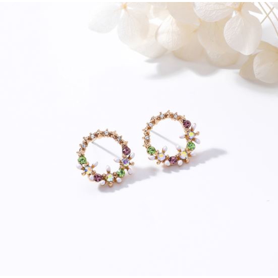 Anting Wanita Bunga Dengan Aksen Permata Aksesoris Fashion-I