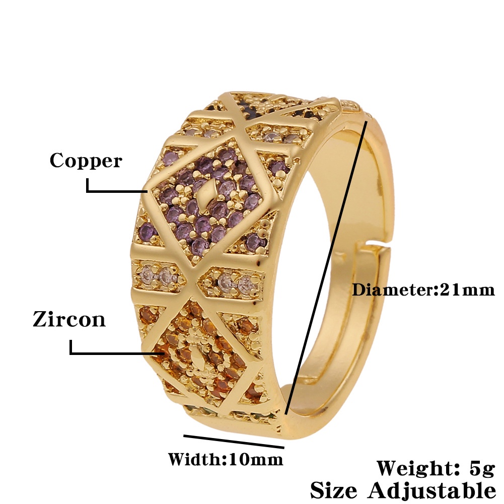 Ornamen tembaga berlapis emas mikro bertatahkan zirkon berlian cincin elegan geometris ekor cincin