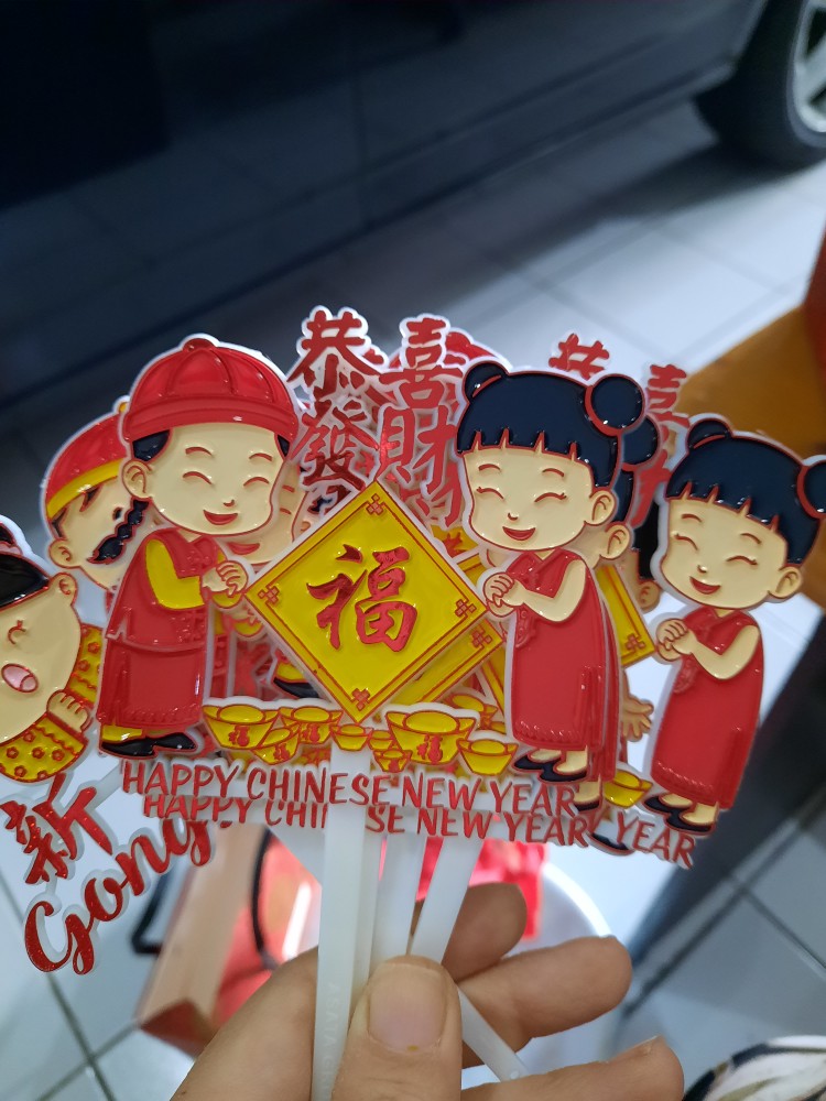 Ti-0119-b Topper Tulisan Gong Xi Fa Cai Chinese New Year Imlek Merah
