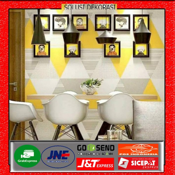 wallstiker dinding 45 cm x 10 meter | motif segitiga kuning | solusi dekorasi | anti air tahan lama