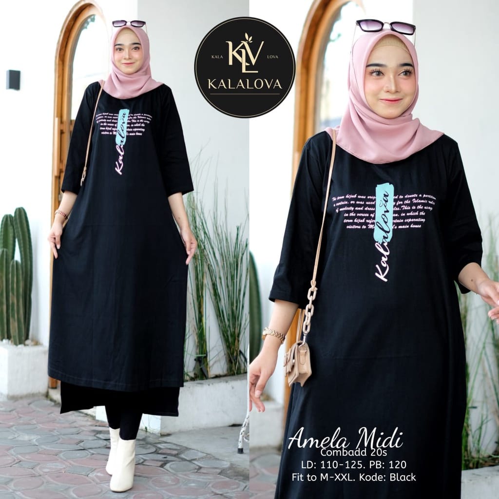 Amela Midi Dress Korea Baju Wanita Jumbo Home Dress Ootd Kekinian Baju Remaja Perempuan Matt Combad Aplikasi Sablon