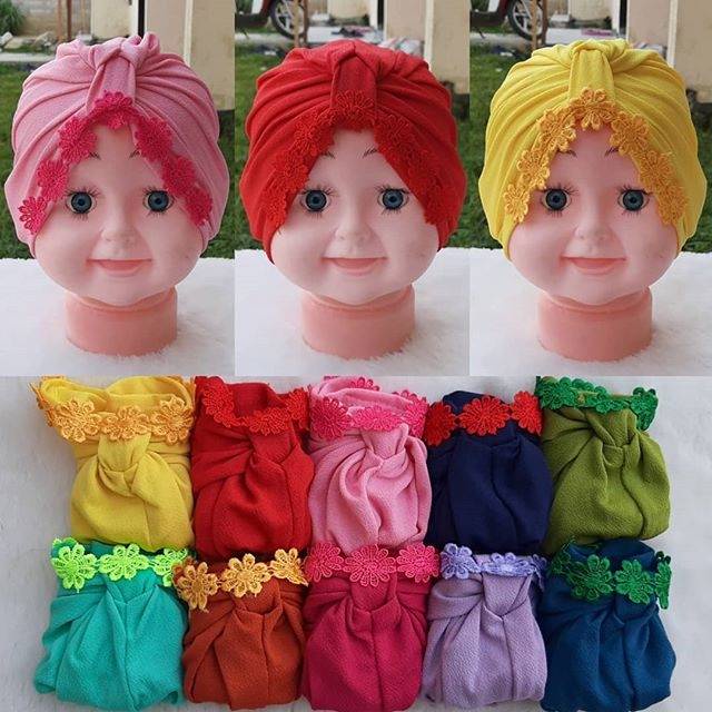 Turban Renda Rante Bungga | Turban Anak | Turban Bayi | BISA C.O.D