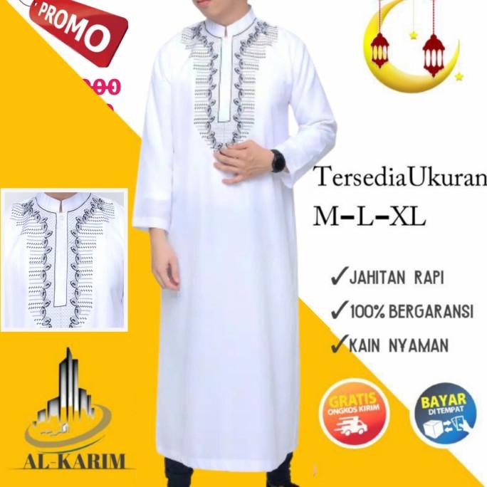JUBAH ARAB SAUDI GAMIS COWOK PRIA BORDIR PUTIH HITAM