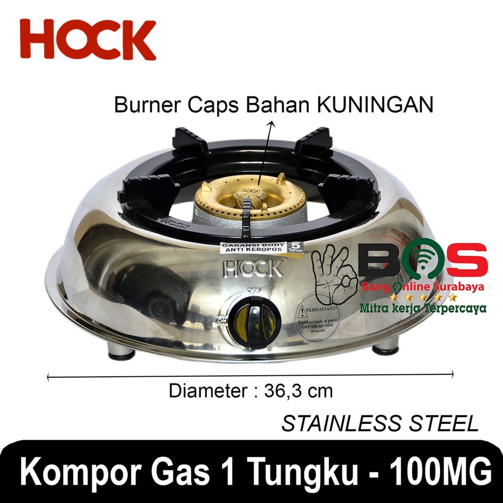 Kompor Gas LPG Hock 1 Tungku Stainless Steel Mutiara Gold 100 MG 100MG