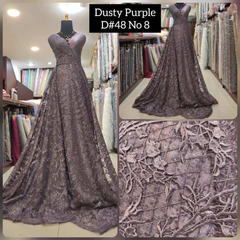 Kain Tile Brokat 3D Benang Silang Motif Bunga Akar D#48 No 8 Dusty Purple