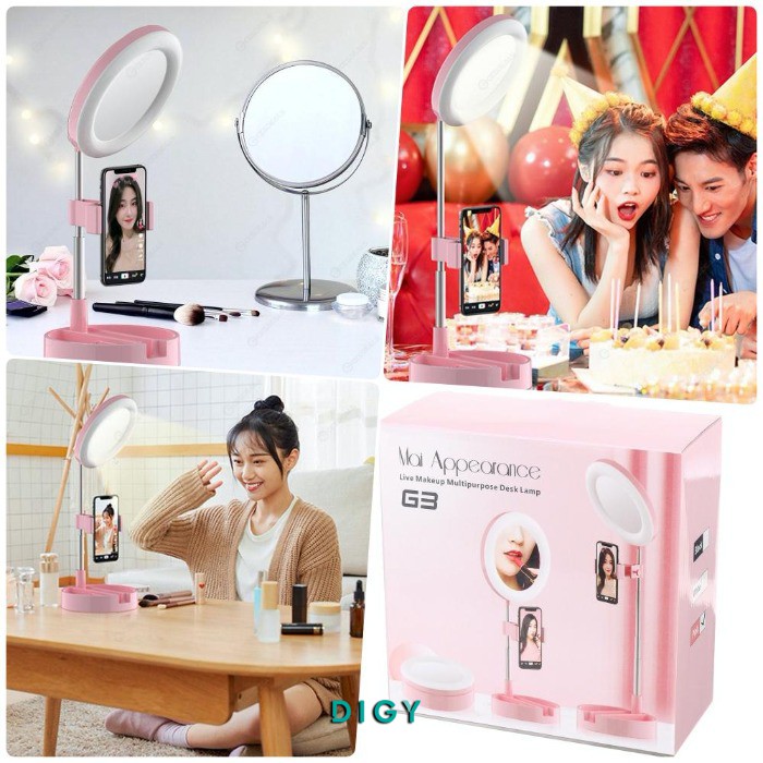 Termurah Ring Lamp Light G3  warna HITAM Make up Mirror Ring Light Phone Holder Kaca