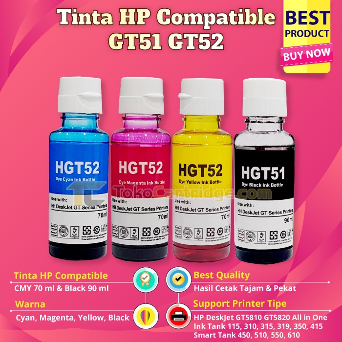 Tinta Refill Head Cartridge HP GT53 GT52 Printer Deskjet GT5810 GT5820 Ink Tank 115 315 315 415 115