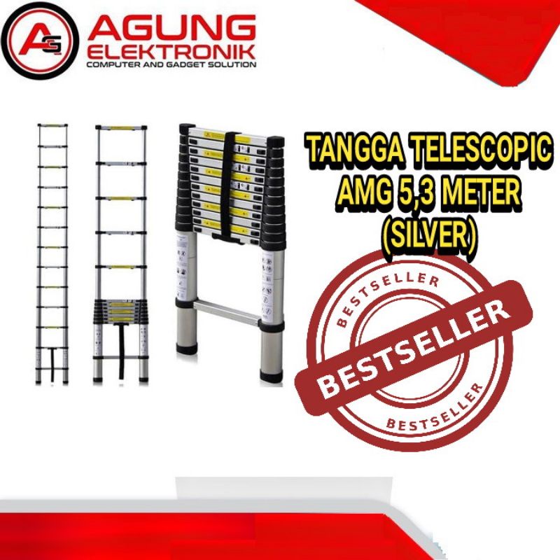 TANGGA TELESCOPIC SINGLE AMG 5,3 METER SILVER MURAH BERKUALITAS