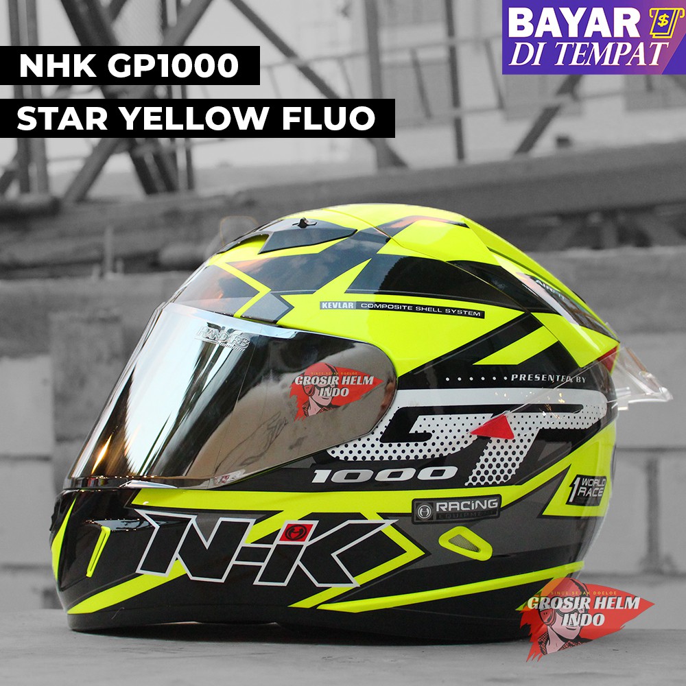 HELM NHK GP1000 STAR YELLOW PAKET GANTENG PROMO TERMURAH_NHK GP1000 MOTIF STAR VISOR IRIDIUM YELLOW
