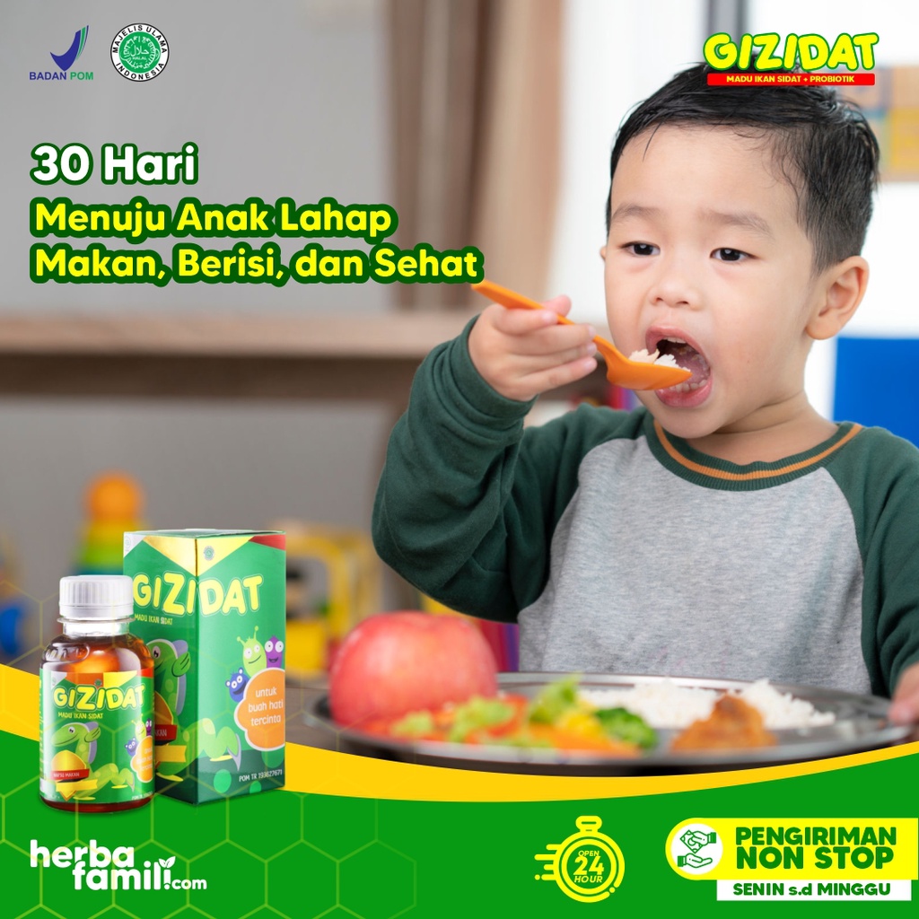 Gizidat Madu Gemuk Anak - Multivitamin Nutrisi Penambah Nafsu Makan &amp; Berat Badan Tingkatkan Daya Tubuh Lancarkan Pencernaan Ekstrak Ikan Sidat Original Isi 130ml