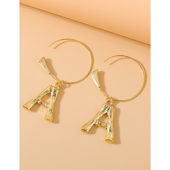 LRC Anting Tusuk Fashion Golden Alphabet A-NGeometric shaped Alloy Earrings Y64267