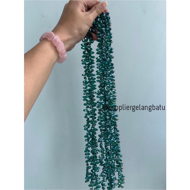 KRISTAL CEKO TETES AIR MATA 6MM hijau TOSCA GREEN QUART LUBANG SAMPING