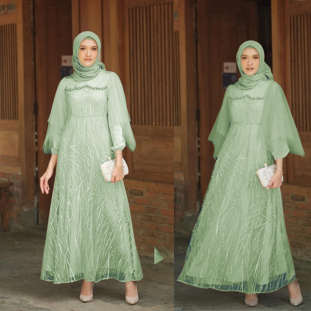 dress luna Baju Muslim terbaru 2022 kekinian Gamis satin cantik modern kekinian Dress kondangan wedding dress muslim