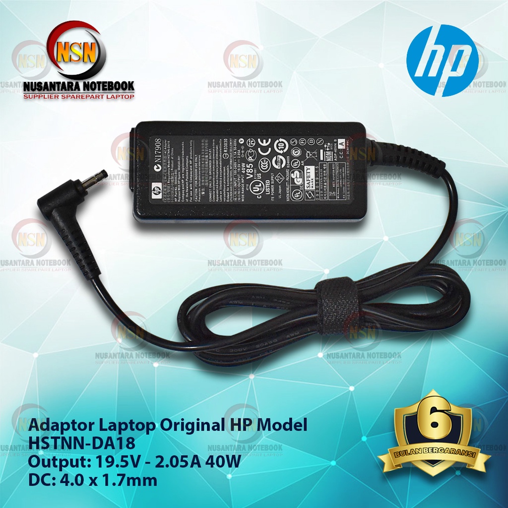 Adaptor Charger Original Laptop HP 19.5V - 2.05A 40W DC 4.0 * 1.7 mm