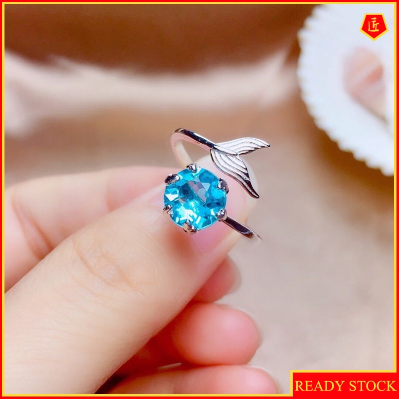 [Ready Stock]Blue Topaz Mermaid Foam Ring Pt950 Platinum