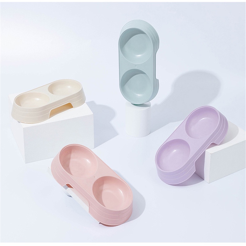 TEMPAT MAKAN Double Bowl Kucing Anjing Anti Semut Mangkok Makanan dan Minuman - Pet Doble Bowl Feeding Tray - Aksesoris Mangkuk Hewan Peliharaan Wadah Ukuran Besar - untuk Anak Kitten Puppy Murah Plastik Anti Tumpah
