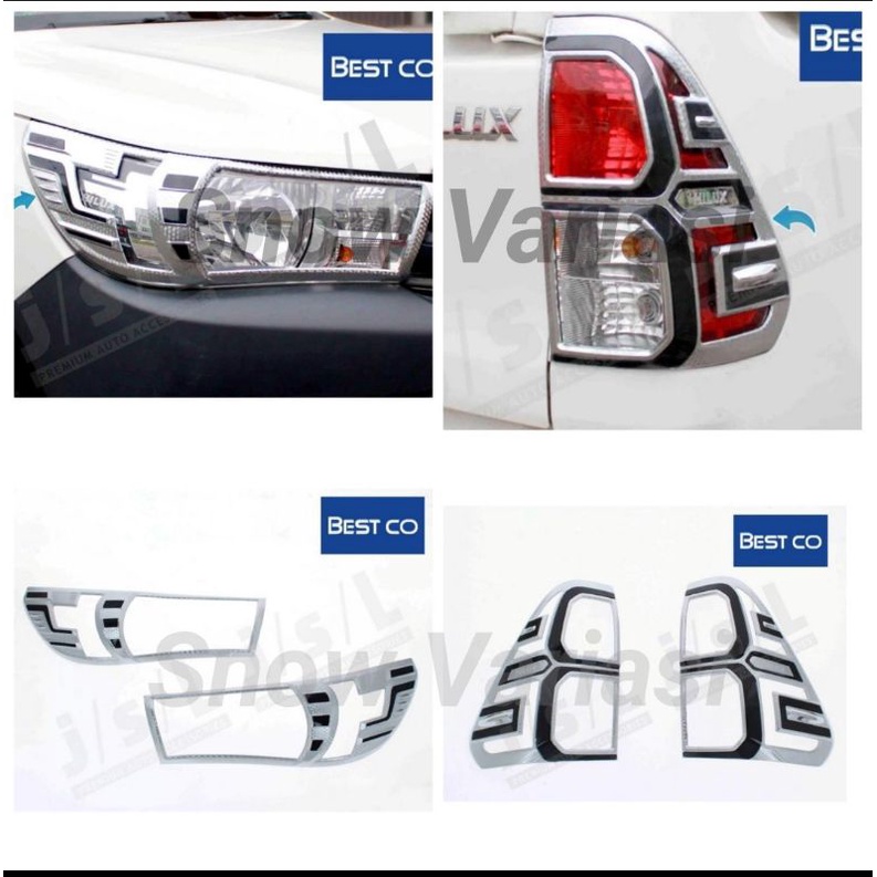 Paket Garnish Lampu Depan Belakang All New Hilux Revo 2016 2018 2019 Chrome List Carbon