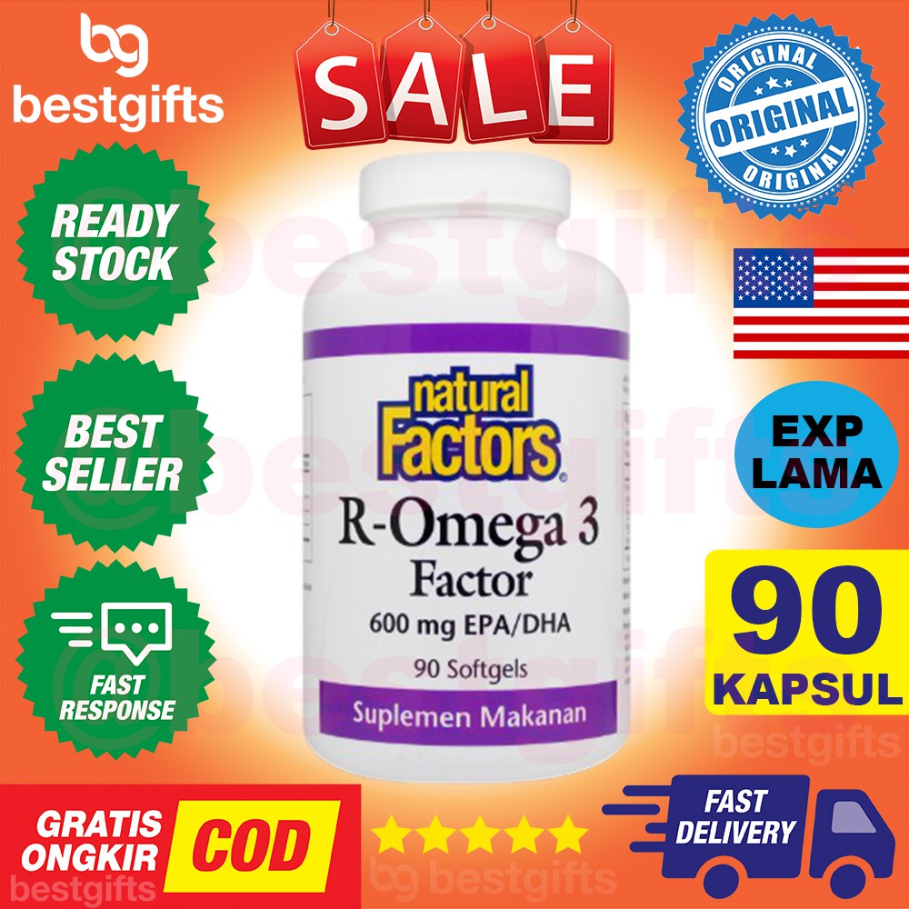 NATURAL FACTORS R OMEGA 3 FACTOR 600 MG EPA DHA RADANG JANTUNG MATA KOLESTEROL FUNGSI OTAK 90 KAPSUL