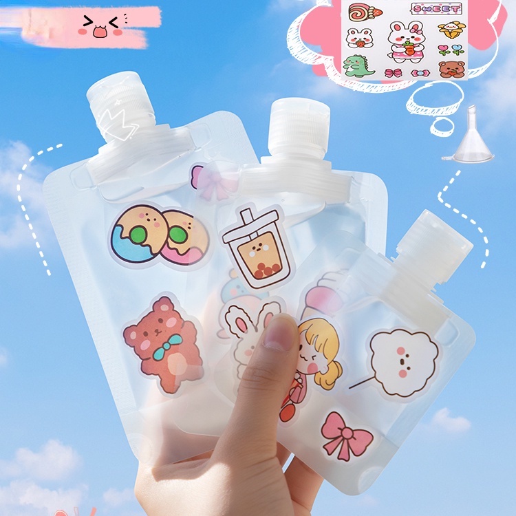 Tas Kemasan Botol Kosong 30 / 50 / 100ML Motif Kartun Untuk Lotion Shampoo Kosmetik Hand Sanitizer