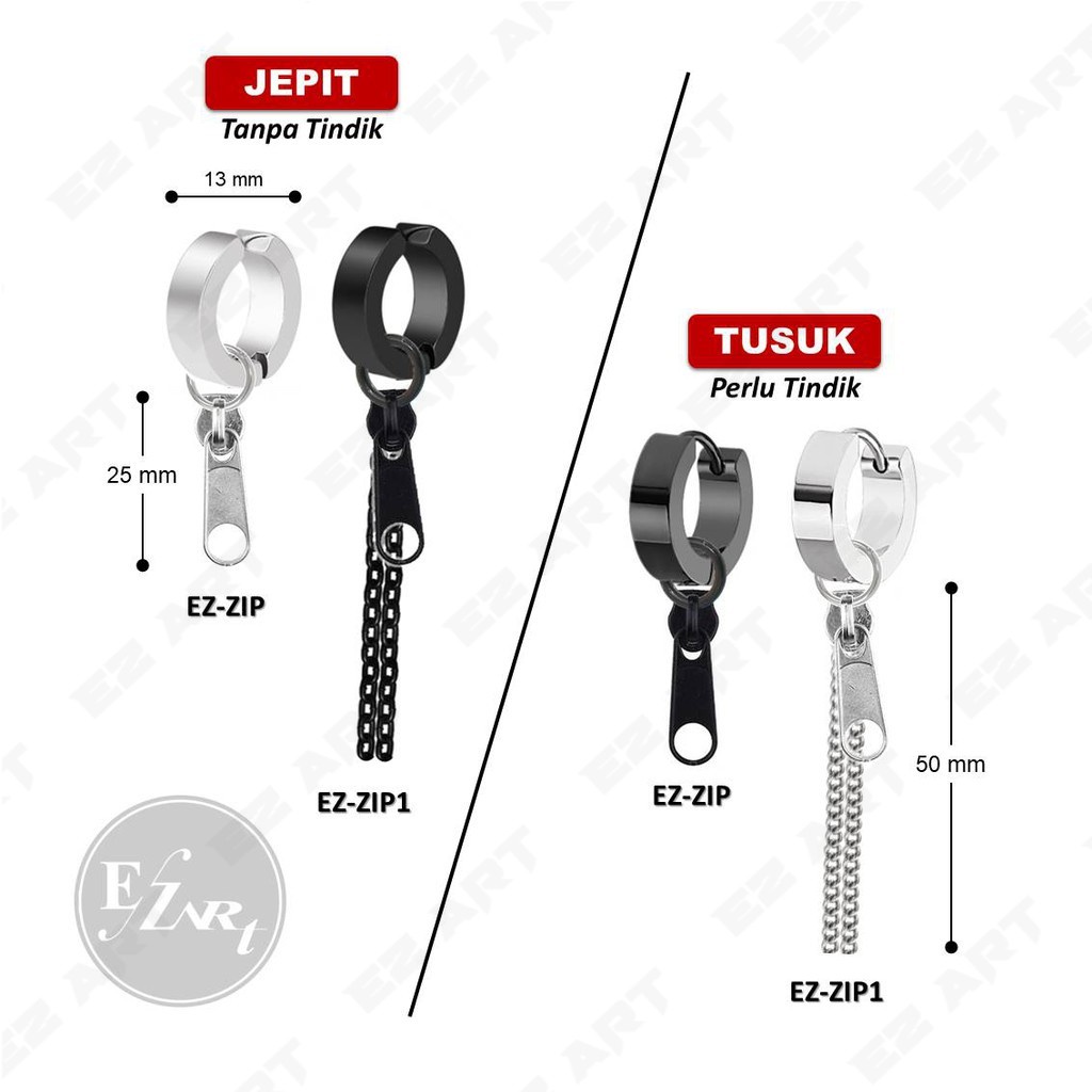 1Pc ANTING ANTI-MAINSTREAM KEPALA RESLETING / ZIPPER HEAD JEPIT TUSUK PRIA WANITA PUNK STAINLESS