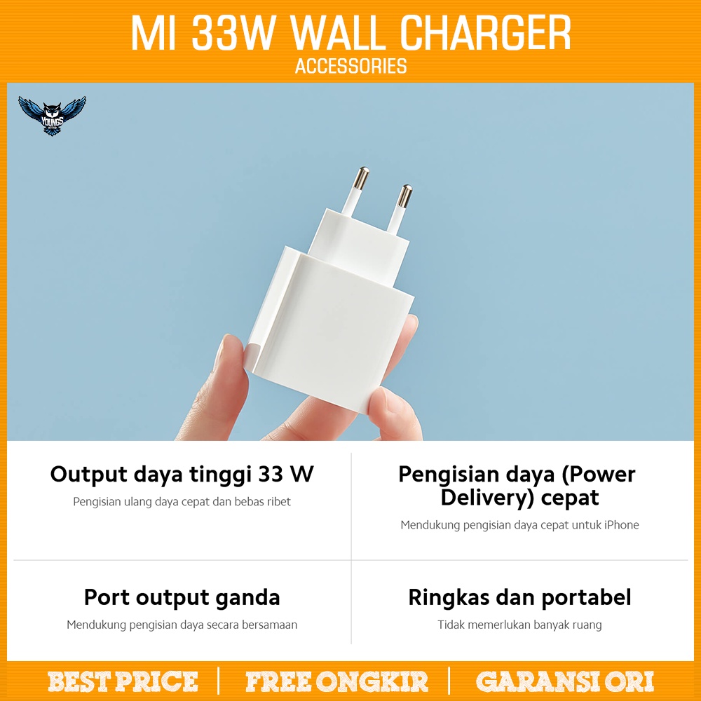 Mi 33W Wall Charger (Type A + Type C) Resmi - Carger Kepala HP Xiaomi