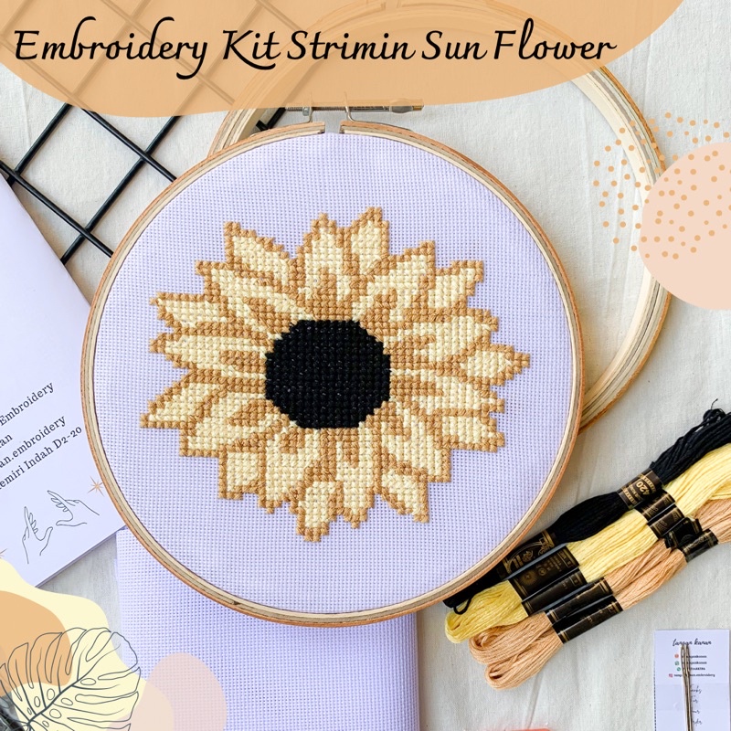 Embroidery Kit Strimin Sun Flower - Paket sulam benang strimin kristik