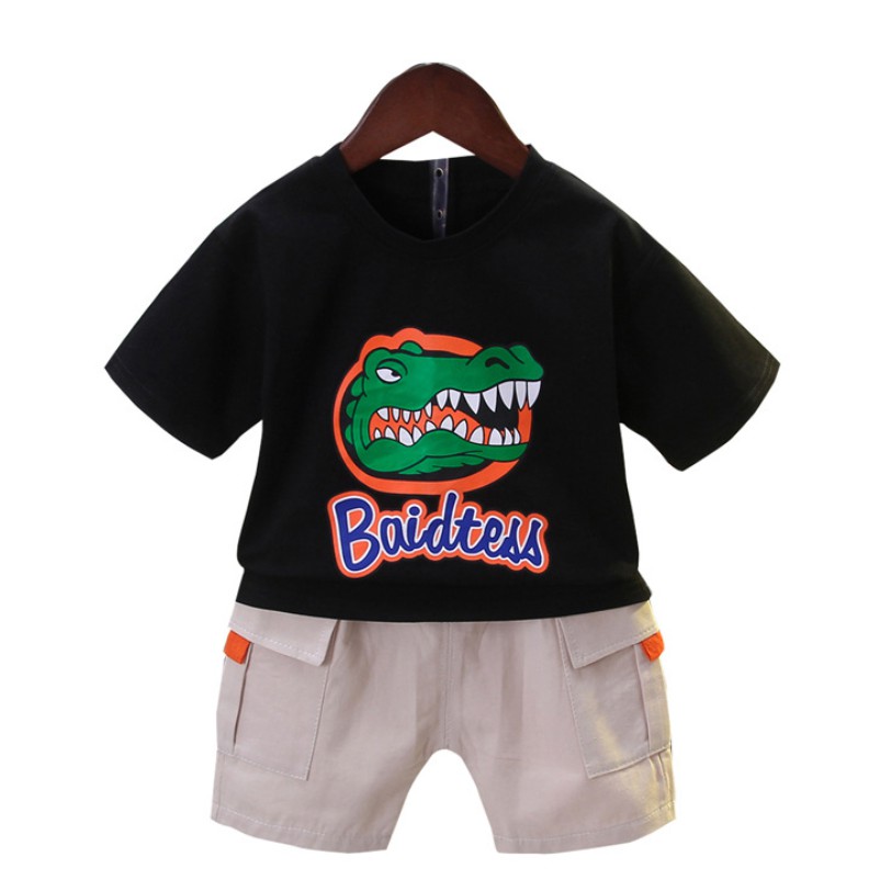 Setelan 0-3 Tahun Baju Bayi Import Pakaian Anak Laki-laki Kaos Rumah Cowok T-Rex Dinosaurus Dino