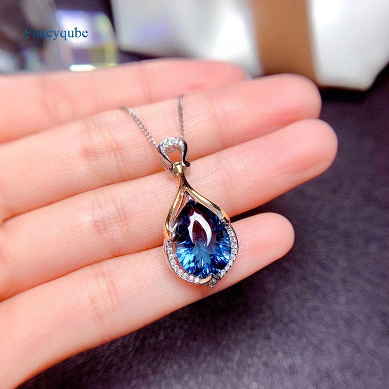 Fancyqube Kalung Choker Silver 925 Hias Liontin Batu Air Mata Mermaid Misterius Biru Kerajaan Untuk Wanita