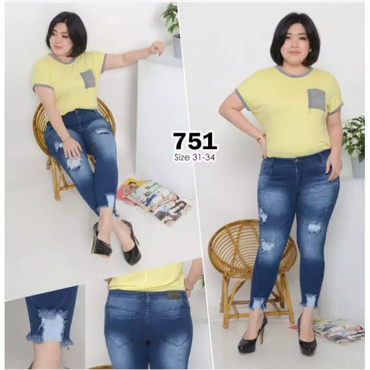 Asia Mode Celana Jeans 7/9 Ripped Jumbo / Celana Jeans 7/9 Sobek Jumbo / Celana Ripped Jeans