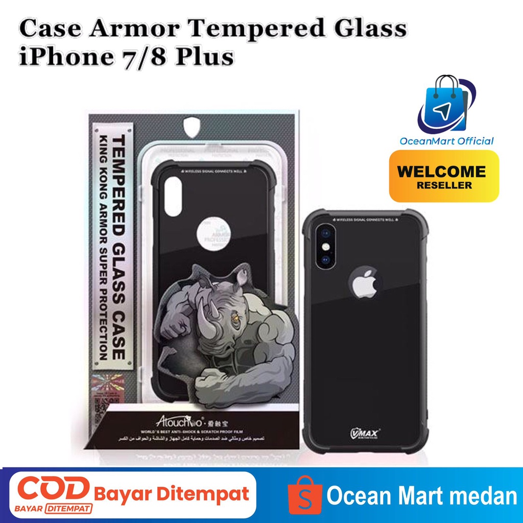 Case Armor Tempered Glass iPhone 7 8 Plus Casing Hardcase Back Cover HP Aksesoris Handphone HP OCEANMART OCEAN MART Murah Grosir