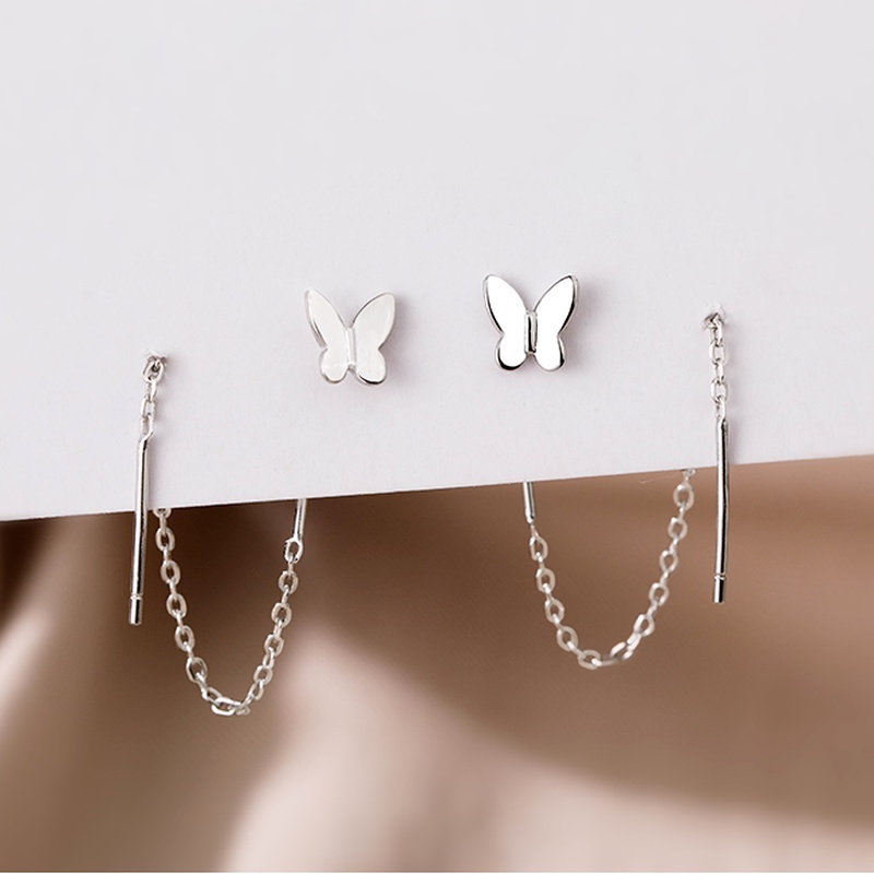We Flower Elegant s925 Silver Butterfly Long Chain Earrings for Women Girls Chic Fashion Ear Jewelry