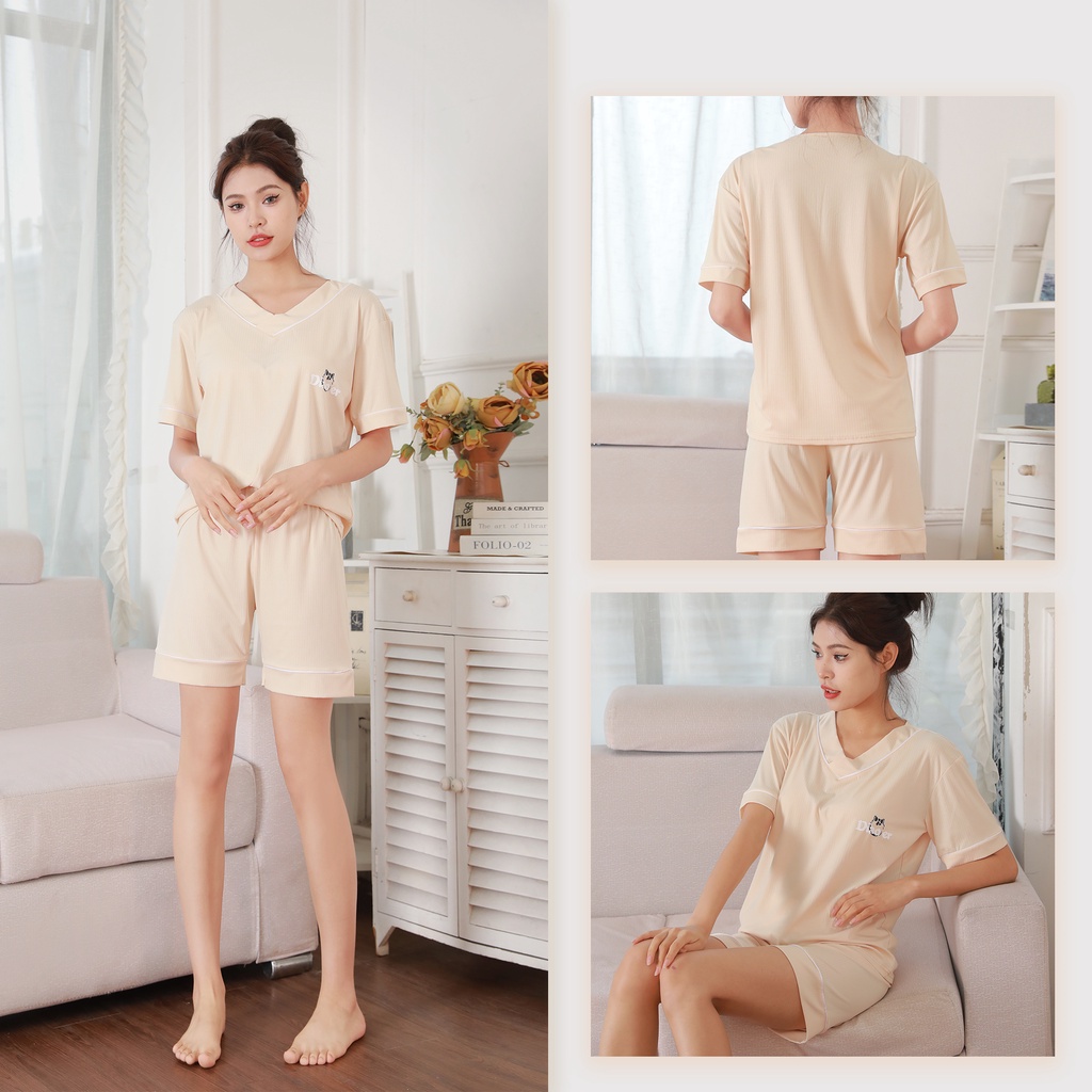 UNINICE Dingin dan santai set piyama wanita polos/set celana tangan pendek Baju tidur/Setelan lengan pendek celana dast