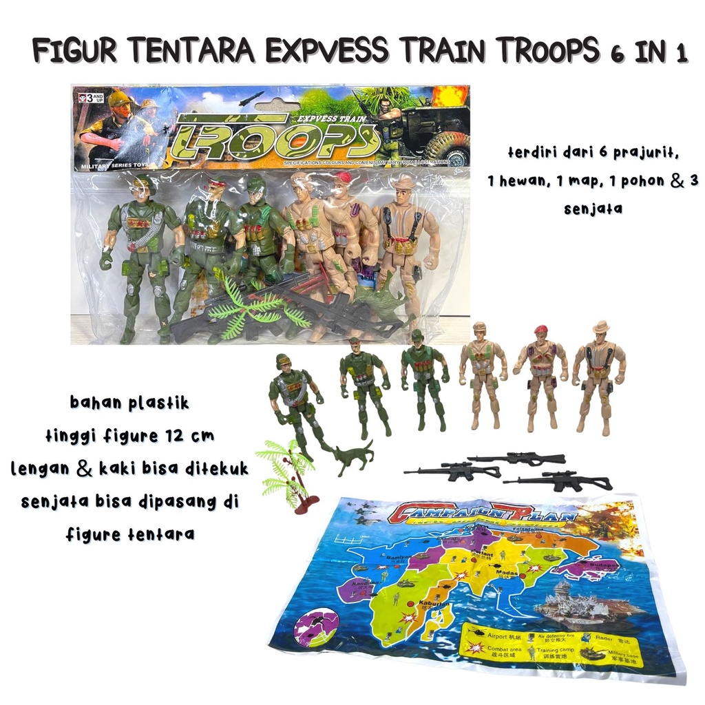 OMTEPEN - MAINAN ANAK FIGURE TENTARA TRAIN TROOPS ISI 6 FIGUR TENTARA TROOPS 6 in 1 EXPVESS TRAIN TR