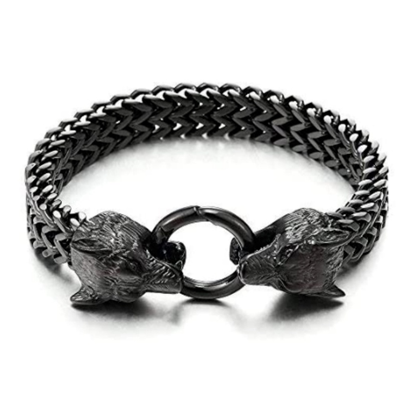 Gelang Rantai Desain Kepala Serigala Bahan Stainless Steel Alloy Untuk Pria