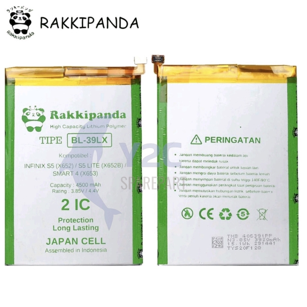 RAKKIPANDA BL-39LX INFINIX S5 X652 / S5 LITE X652B / SMART 4 X653 BATERAI BATRAI BATREI BATRE BATERE DOUBLE POWER