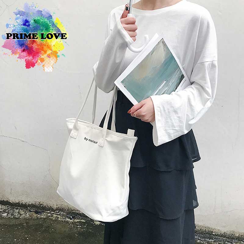 Tas Totebag Wanita Kanvas Hitam & Putih Polos Simple Cantik & Elegan - TW1829
