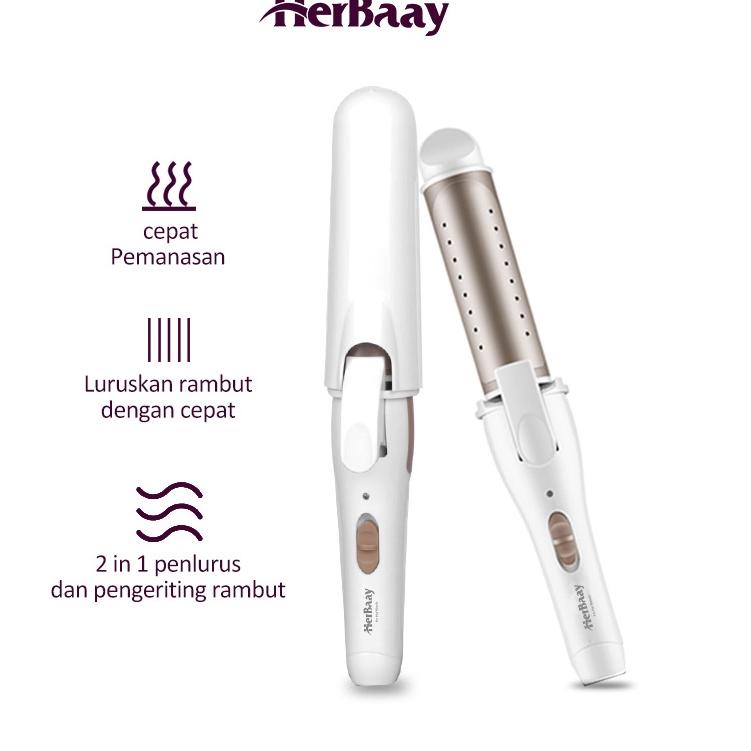 4E1 Herbaay catok 2in1 Hair Curler Iron Ceramics Pengeriting Rut Keriting rut lurus Catokan