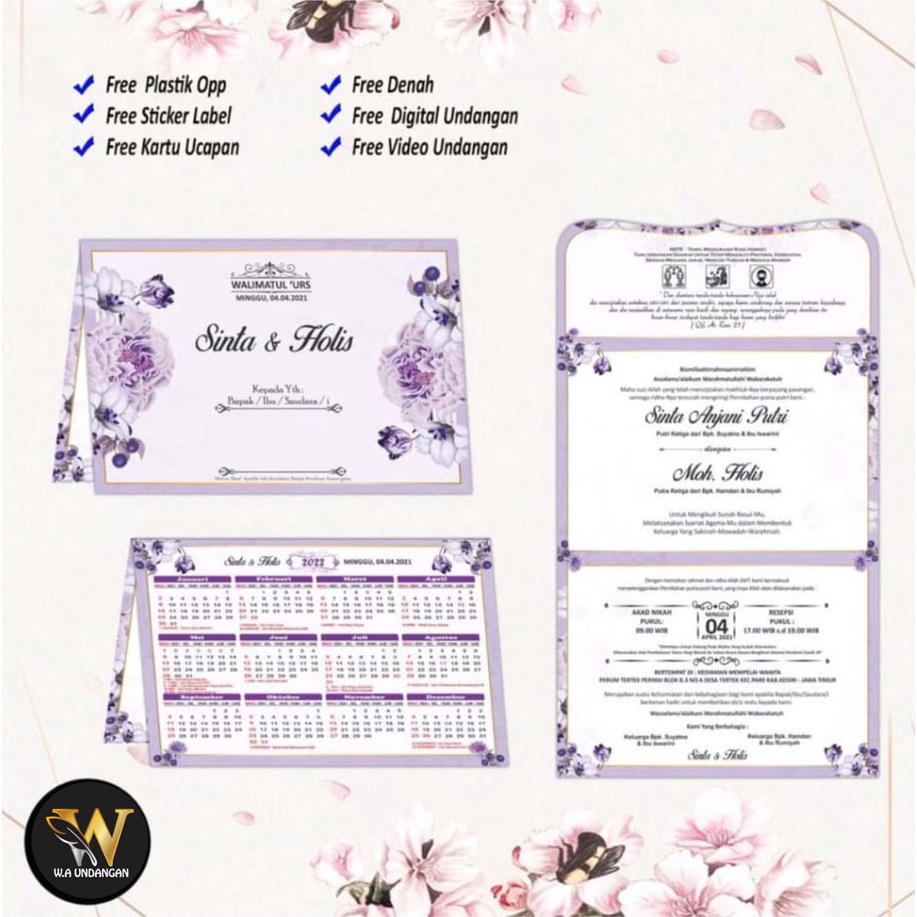

Undangan Pernikahan Lipat 3 + Kalender _ Soft Violet Elegant_W.A 04